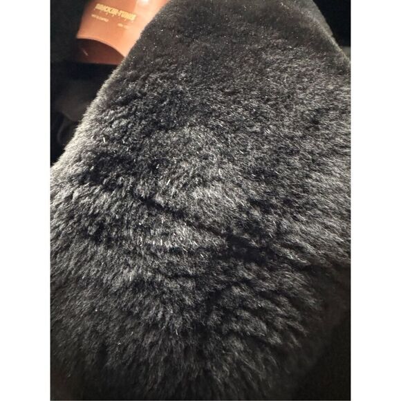 Vintage Women’s Black  Sheared Fur Trim Cashmere Wool Long Jacket Black - Picture 10 of 10